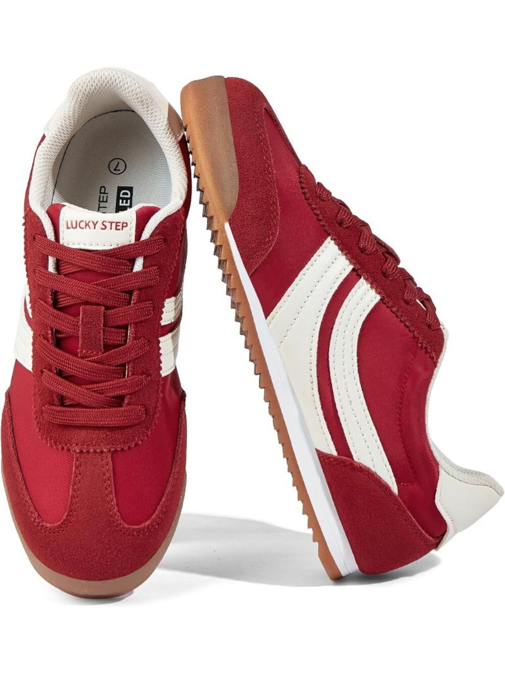 Women's Red Lightweight Thin Sole Lace up Anti Slip Classic Retro Sneakers